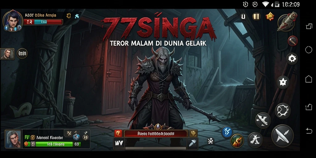 Tangkapan layar <strong>77SINGA</strong> menunjukkan gameplay menyeramkan dengan suasana gelap dan mencekam.