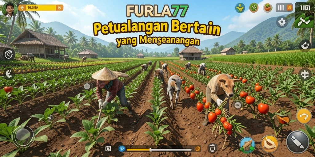 Tampilan gameplay seru di FURLA77 dengan aktivitas pertanian yang menarik.