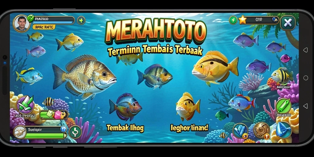 Tampilan gameplay MERAHTOTO yang seru saat berburu ikan.