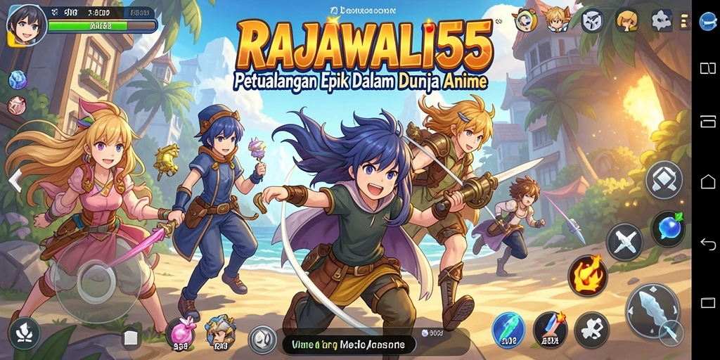 Tampilan menarik dari gameplay RAJAWALI55 dengan karakter anime yang dinamis.