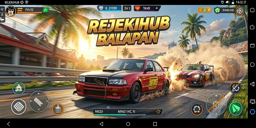 Tampilan aksi seru dalam balapan REJEKIHUB yang mendebarkan.
