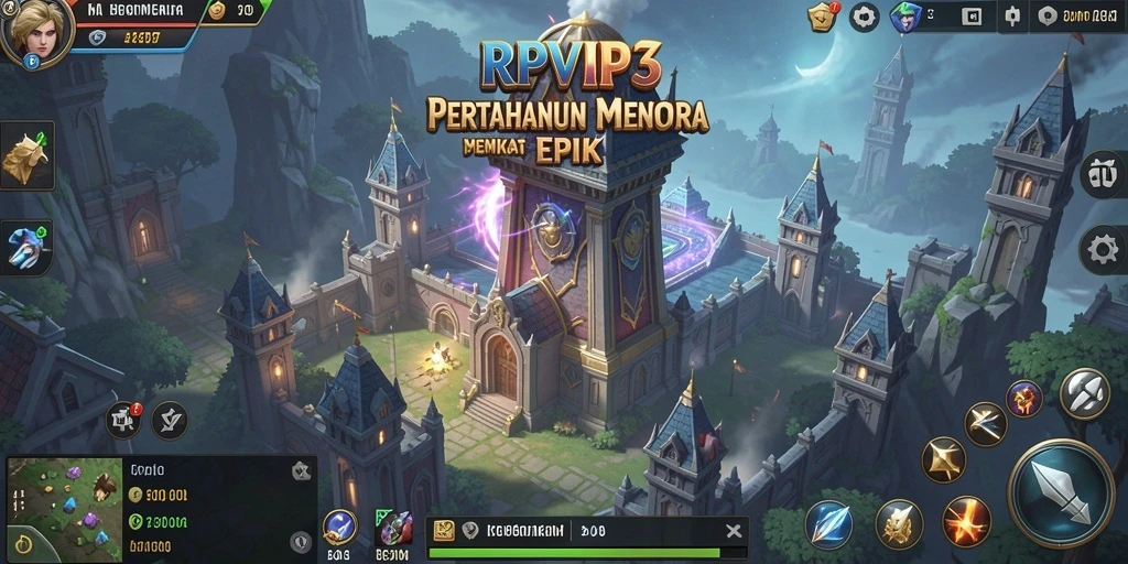 Screenshot gameplay RPVIP3 yang menunjukkan pertahanan menara yang strategis.