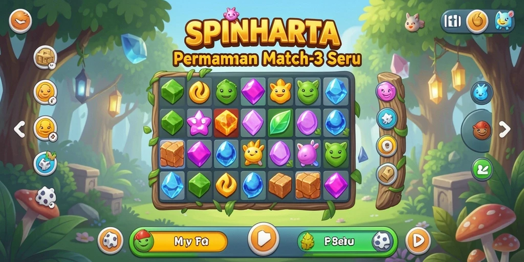 Screenshot utama SPINHARTA menunjukkan gameplay Match-3 yang menarik.